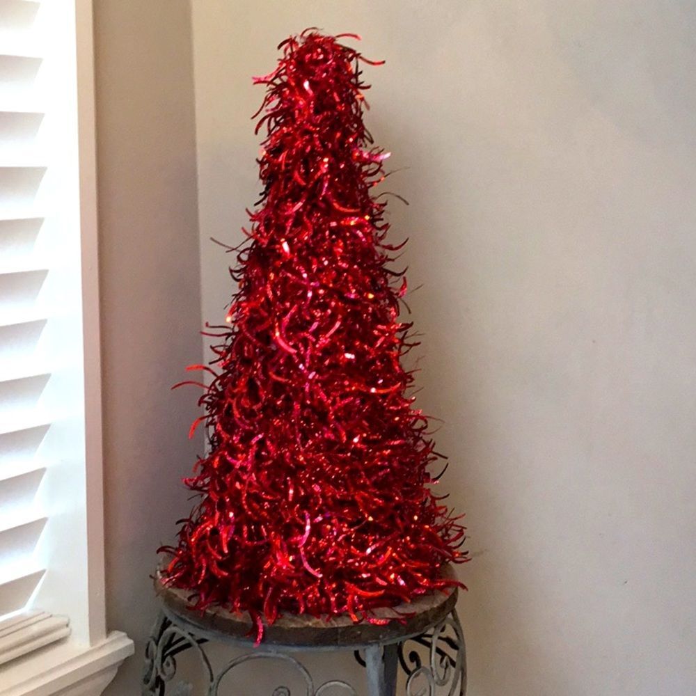 18” Red Christmas tinsel tree decor decoration classic